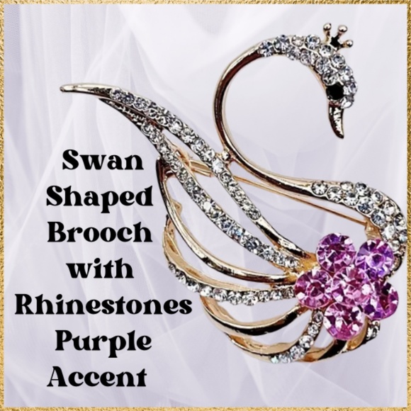 Fashion Jewelry Jewelry - Swan-Shaped Brooch with Rhinestones on a Gold Color Alloy Base - Purple
